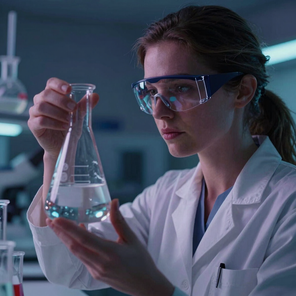 woman holding laboratory appratus