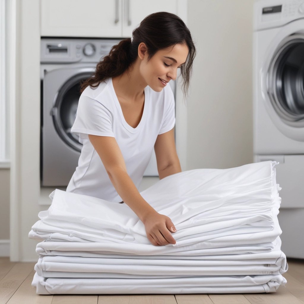 A clean stack of freshly laundered towels ready for delivery.