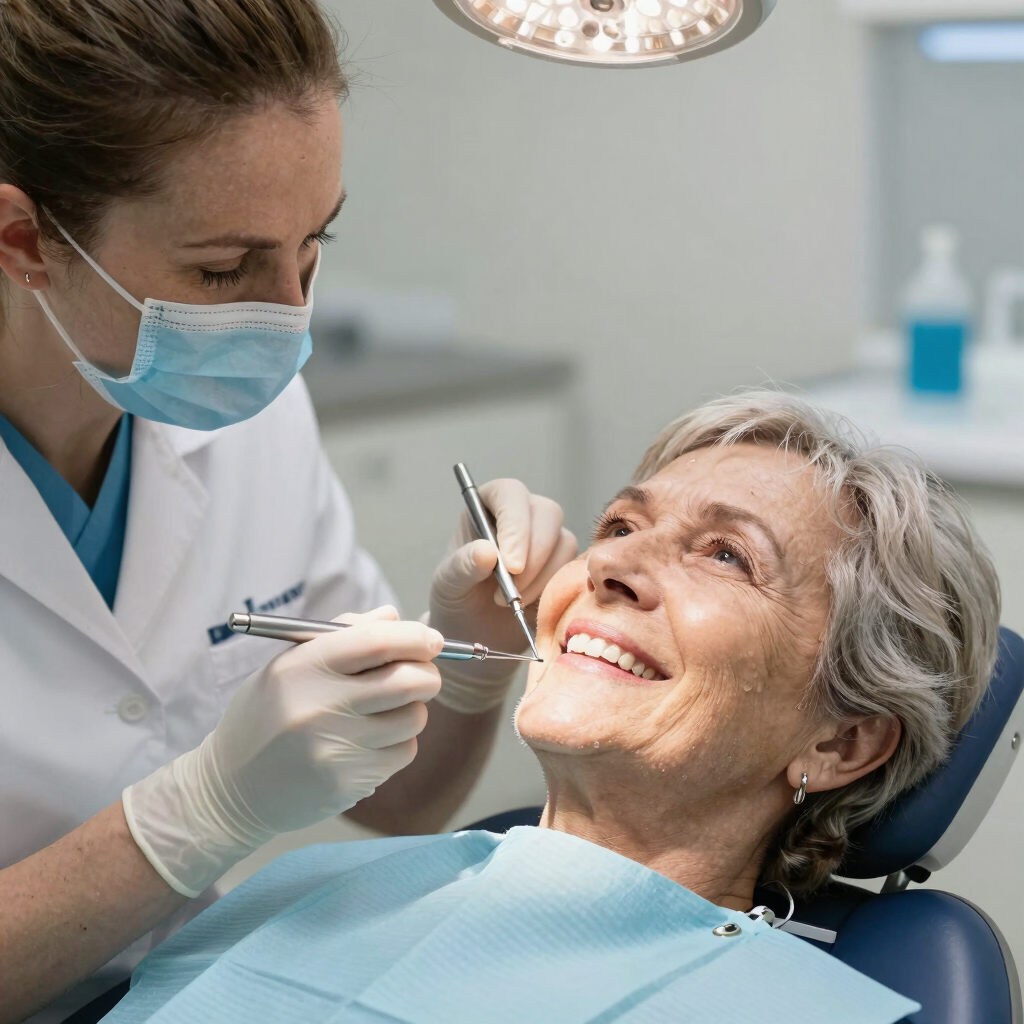 A caring senior couple reviewing health insurance documents together at home.