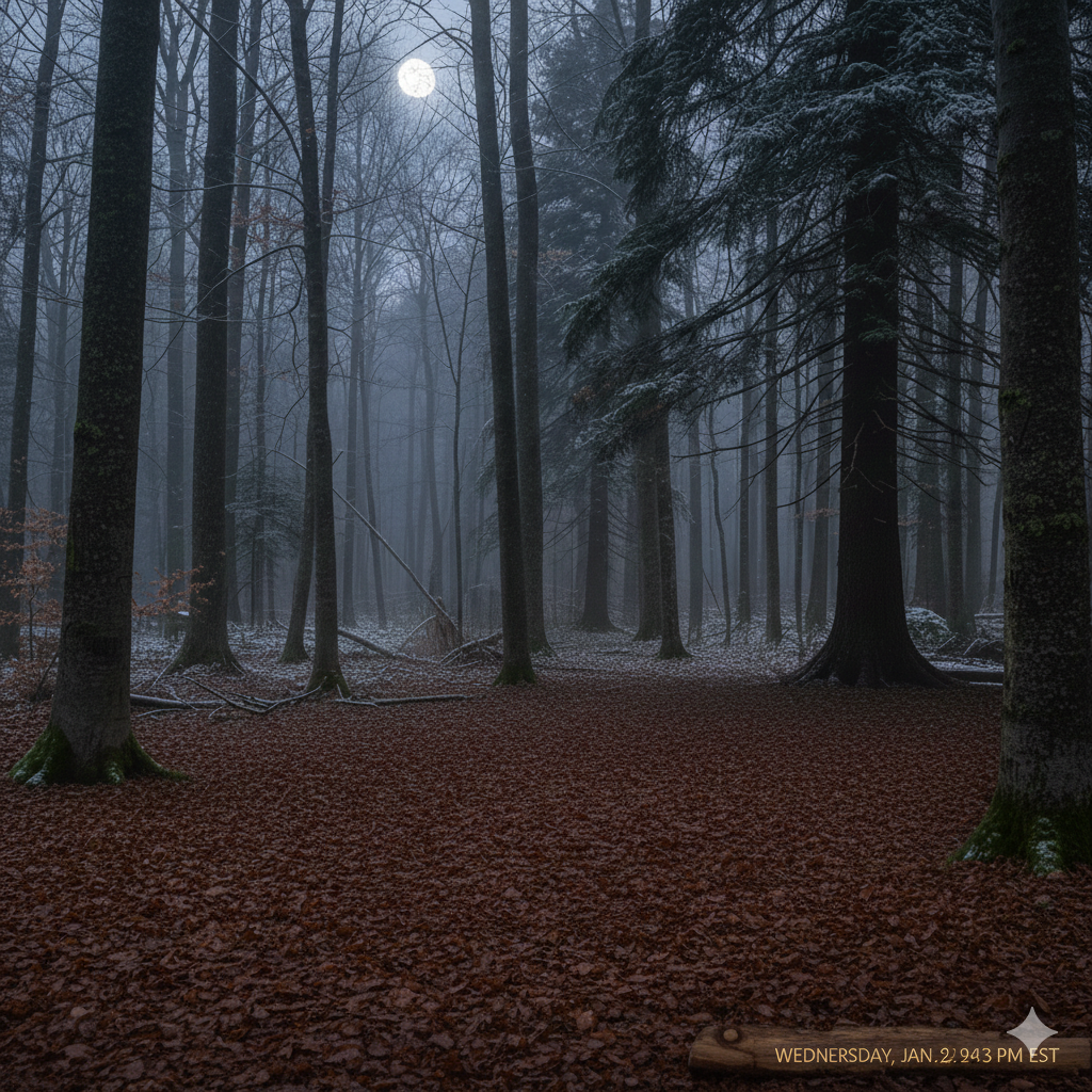 Empty area in the woods where a campsite used to be.