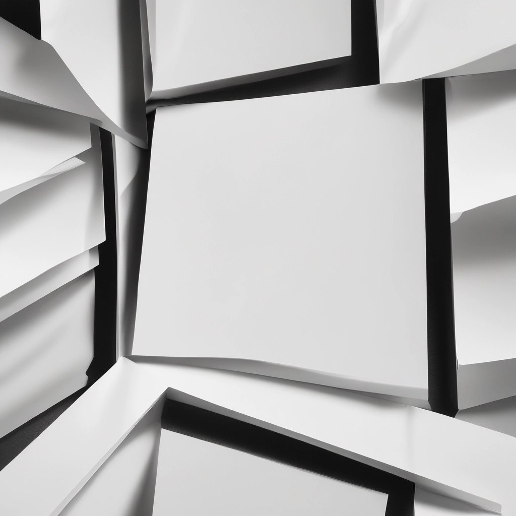 Abstract 3D geometric background featuring white paper-like layers with sharp shadows and minimalist design.