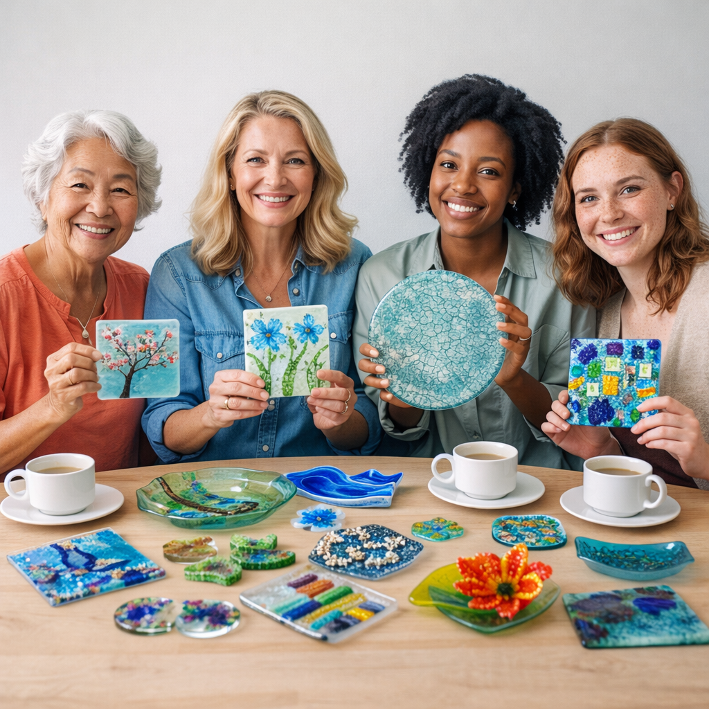 Glass Chatt participants sharing their fused glass work