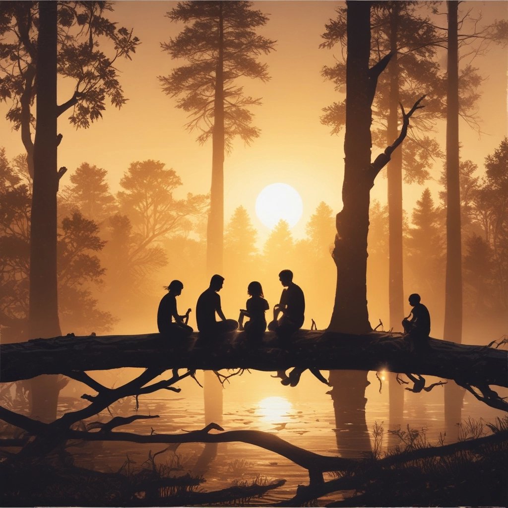 A serene group session in a softly lit room with people practicing gentle movement.