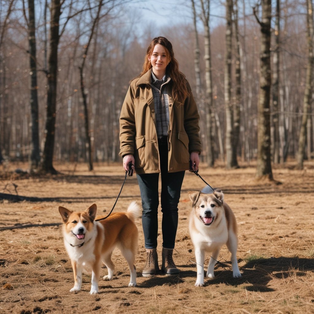 a man standing next to a dog on a leash