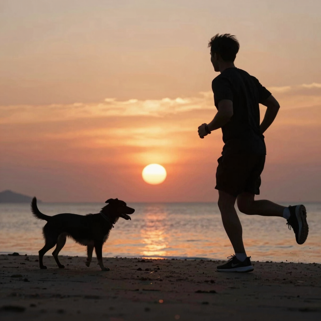A vibrant, energetic person lacing up running shoes at sunrise, ready to start their fitness journey.