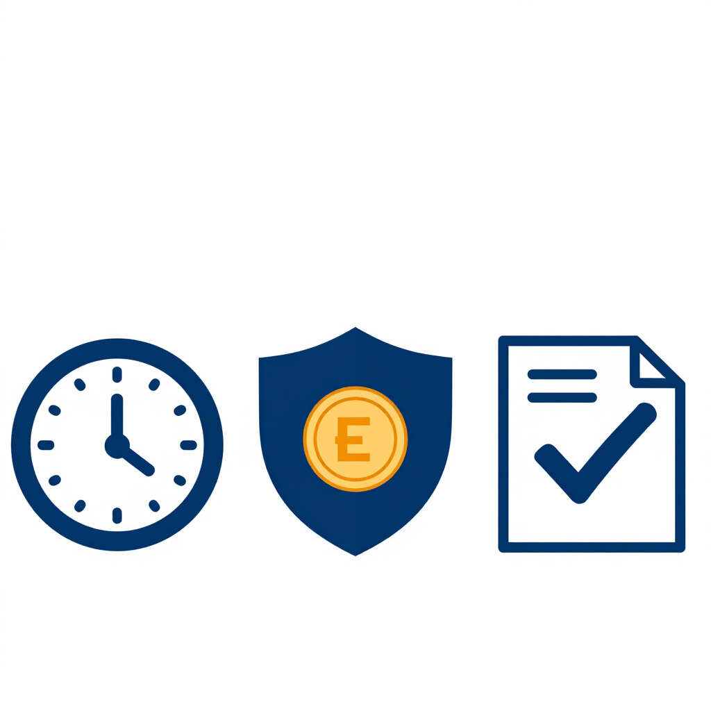 Illustration of three numbered steps with icons representing consultation, offers, and savings.