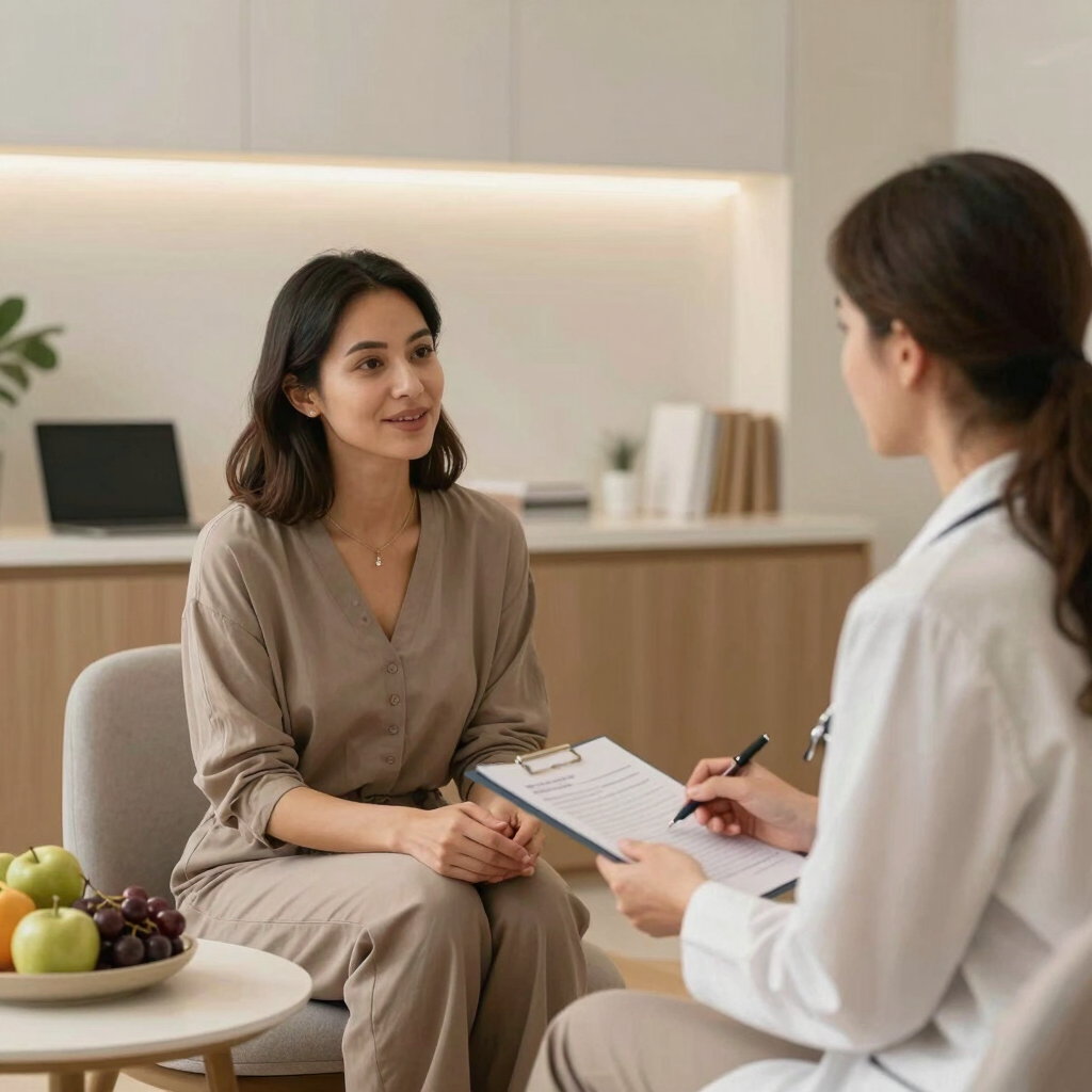 A calm, organized workspace featuring wellness tools and a laptop for virtual care.