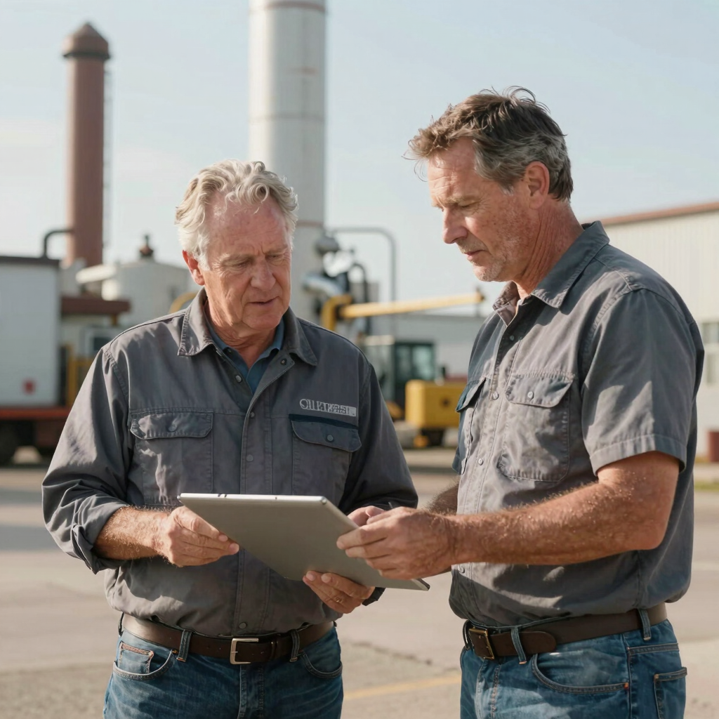 A waste disposal consultant working with a customer