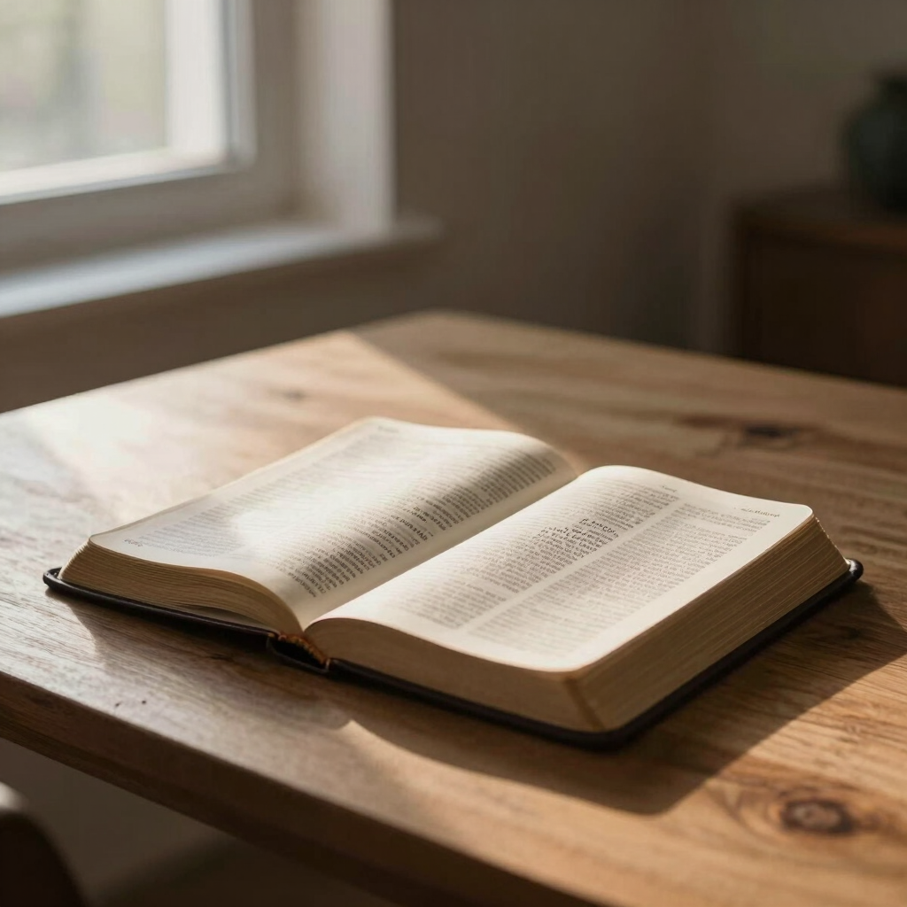 Close-up of a beige t-shirt featuring a delicate gold-foil Bible verse design.