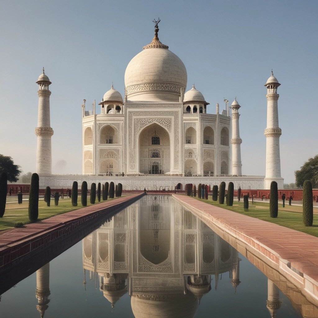 A red and white building sitting on top of a lush green field