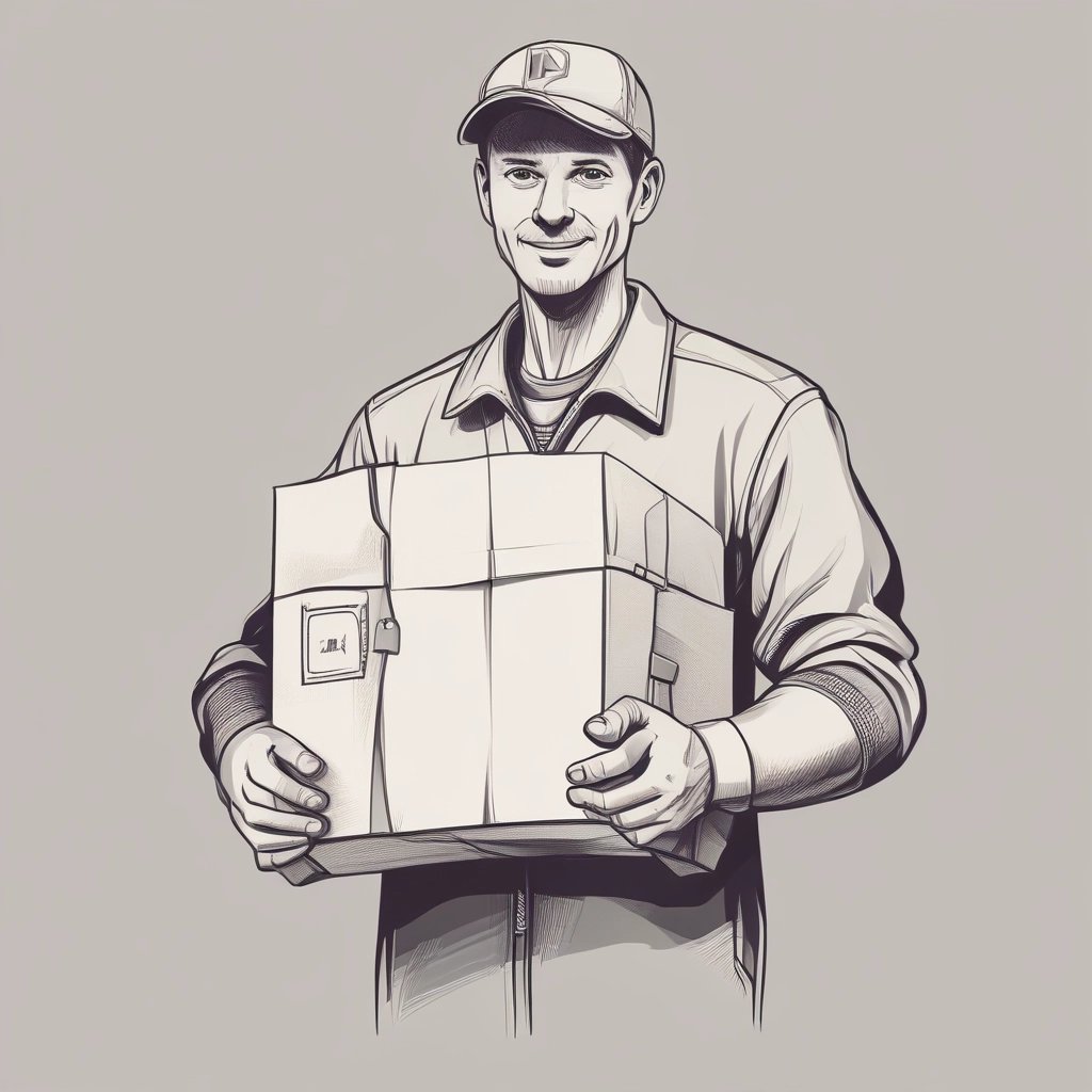 A smiling courier handing over a package to a happy recipient at their doorstep.