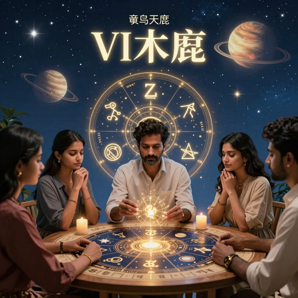 People gathering around a glowing zodiac astrology chart for a spiritual reading under a starry night sky.