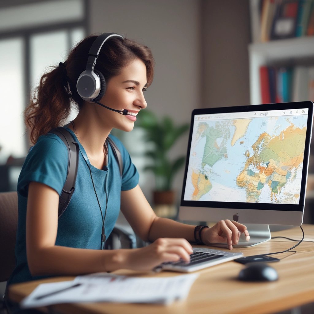 A map with the label 'TOURIST MAP' and images of landscapes is positioned on the passenger seat inside a vehicle. In the background, a person wearing a white shirt and a mask is slightly blurred, suggesting the interior setting of a van or bus with seating and subdued lighting.