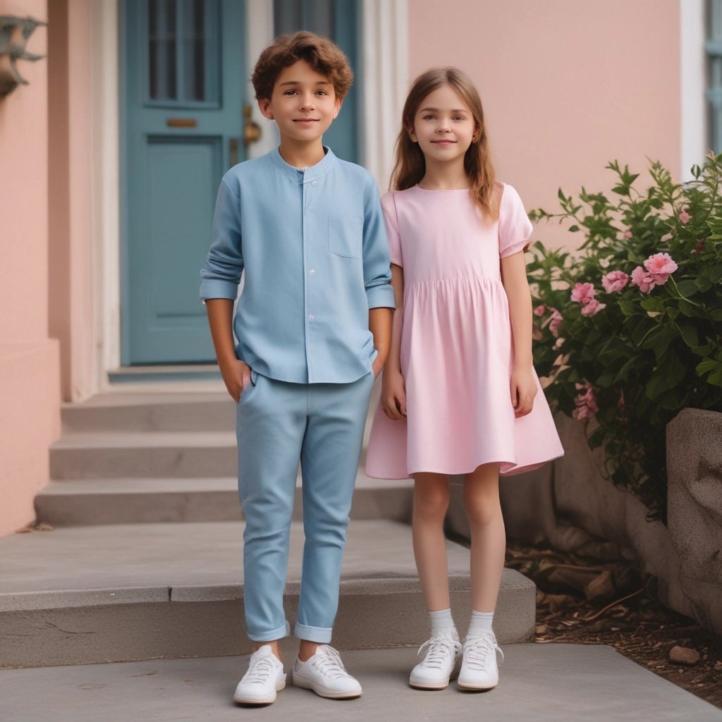 A baby wearing a white outfit adorned with small blue patterns and a matching hat is lying on a fluffy cream-colored blanket. The outfit features a blue polka-dot bowtie and decorative pins. In the background, there are colorful toys and a blurred packaging box.