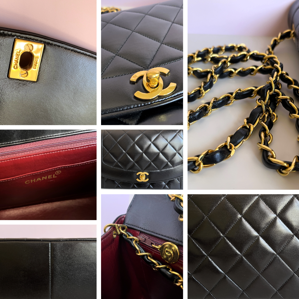 Chanel vintage black lamkskin medium Diana