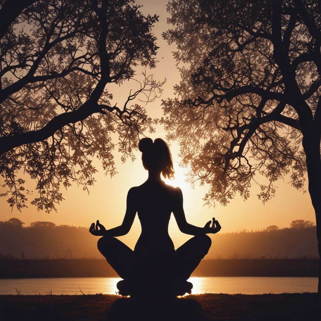 woman doing yoga meditation on brown parquet flooring