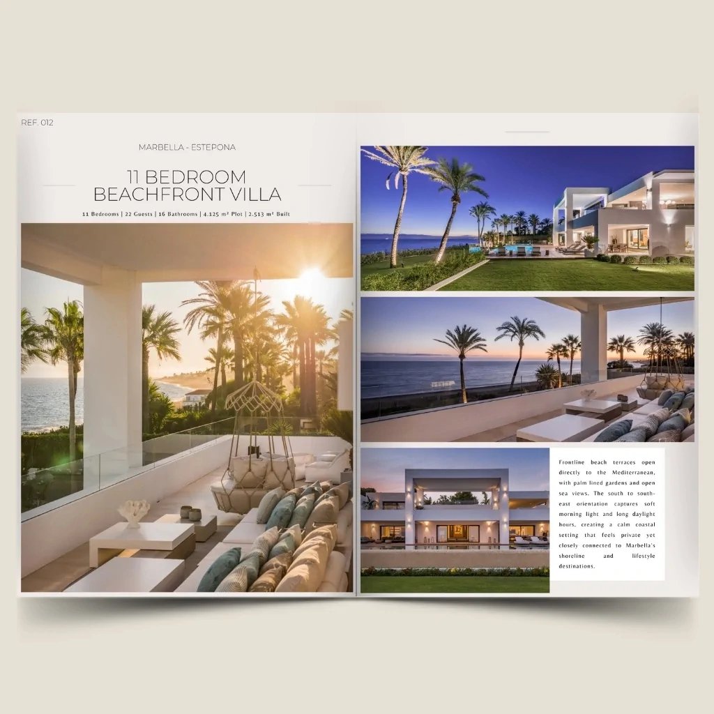 11 bedroom beachfront villa dossier cover with garden and property overview