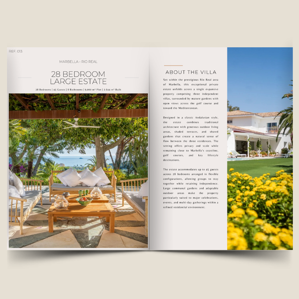 28 bedroom villa dossier cover with estate imagery and property details