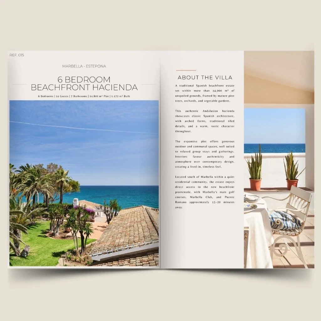 6 bedroom beachfront villa dossier cover with estate imagery and property details
