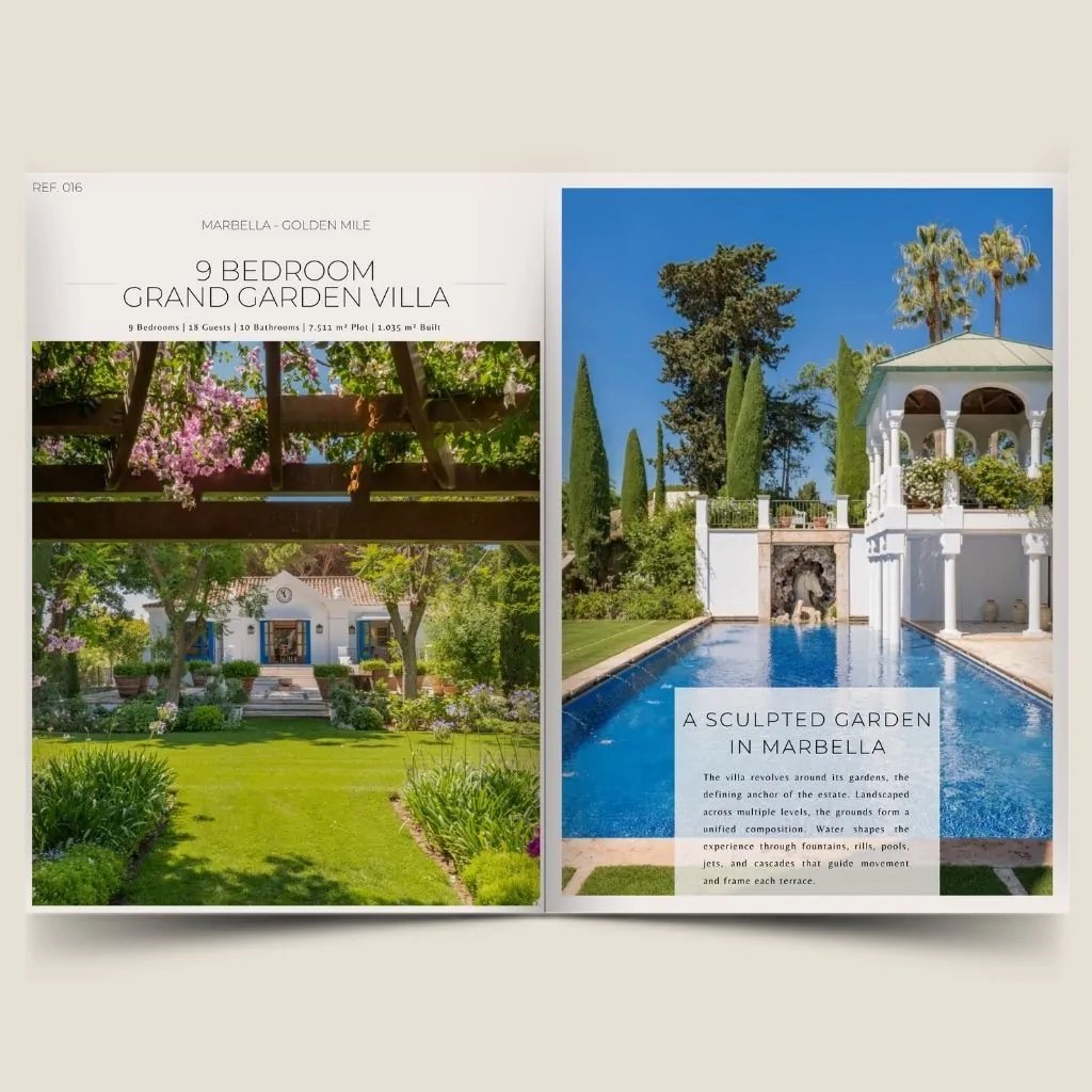 9 bedroom grand garden villa dossier cover with estate imagery and property details