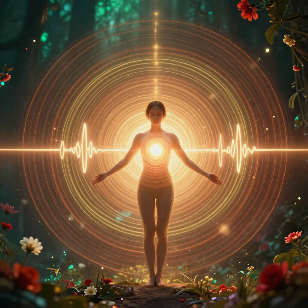 Heart coherence electromagnetic field radiating during manifestation meditation practice