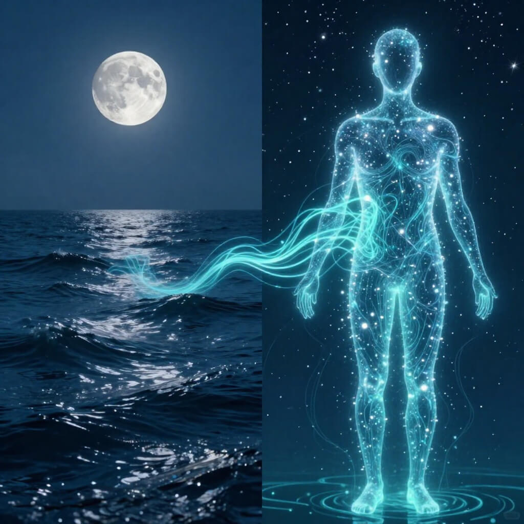 Moon gravitational pull affects human body water content and energy cycles