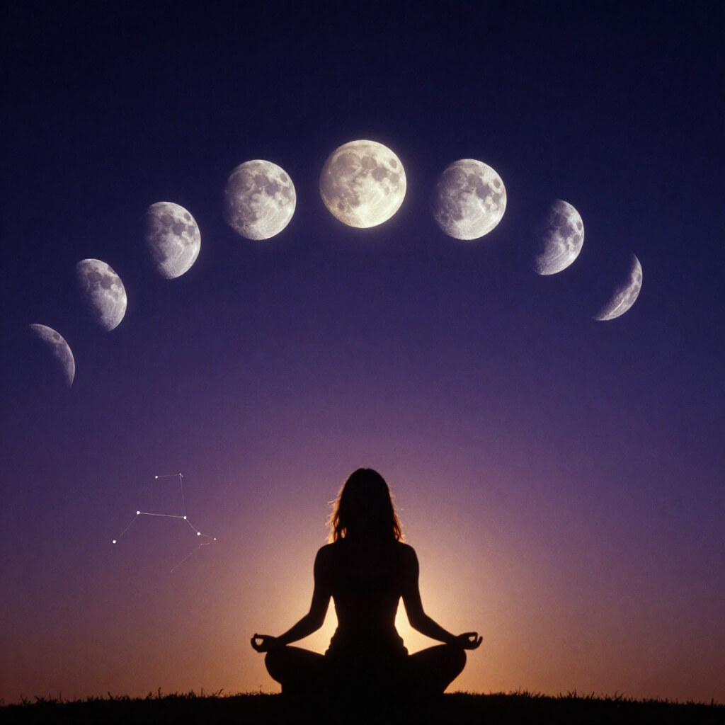 Moon phase manifestation guide showing eight lunar cycles for intention setting
