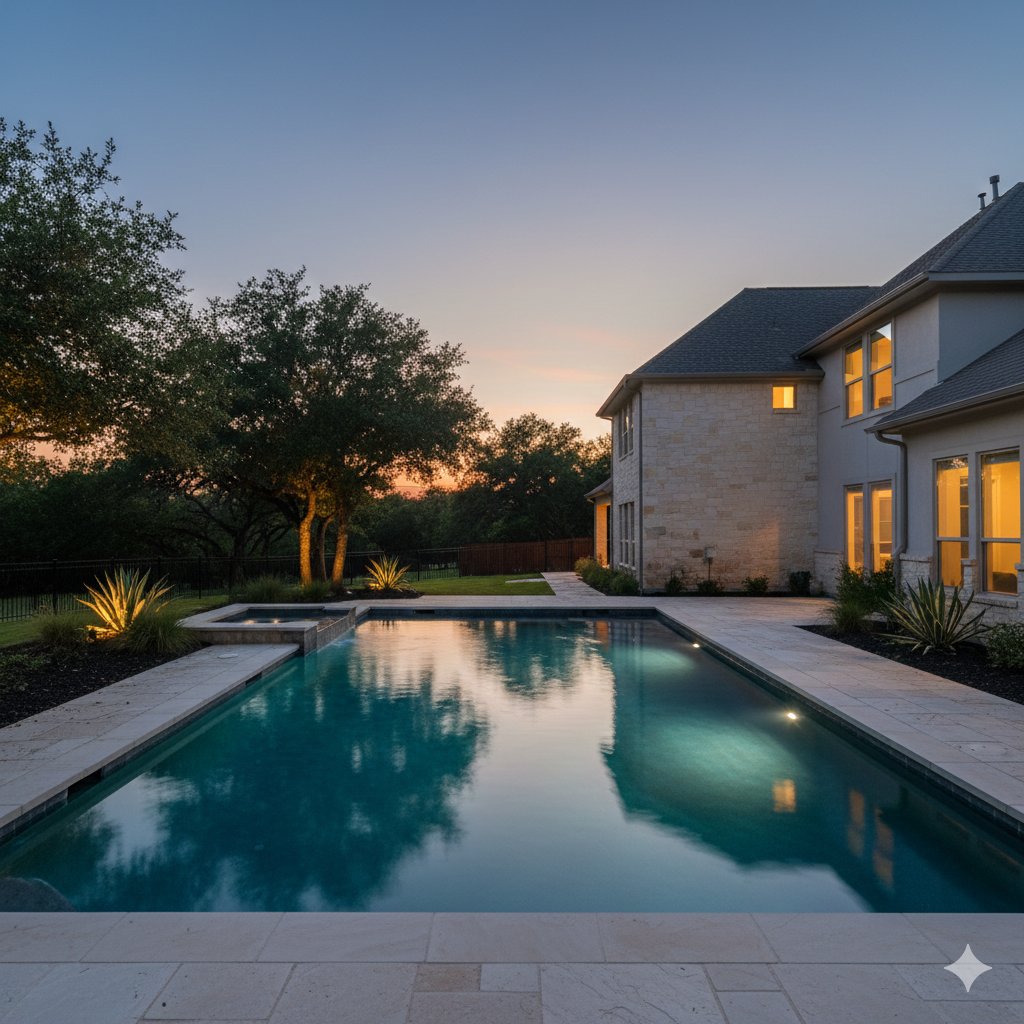 Pool light repair needed in this backyard pool in Leander Texas