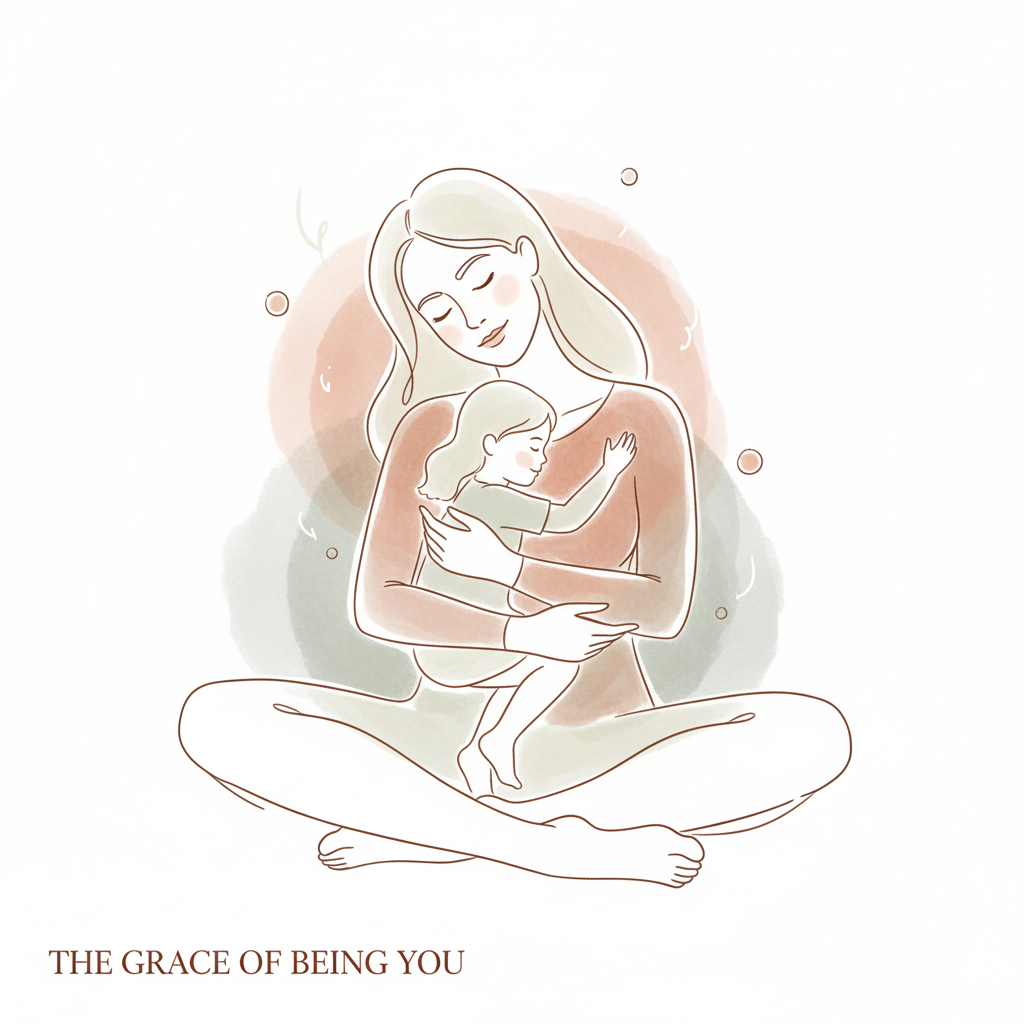 a drawing of a young woman embracing her inner child
