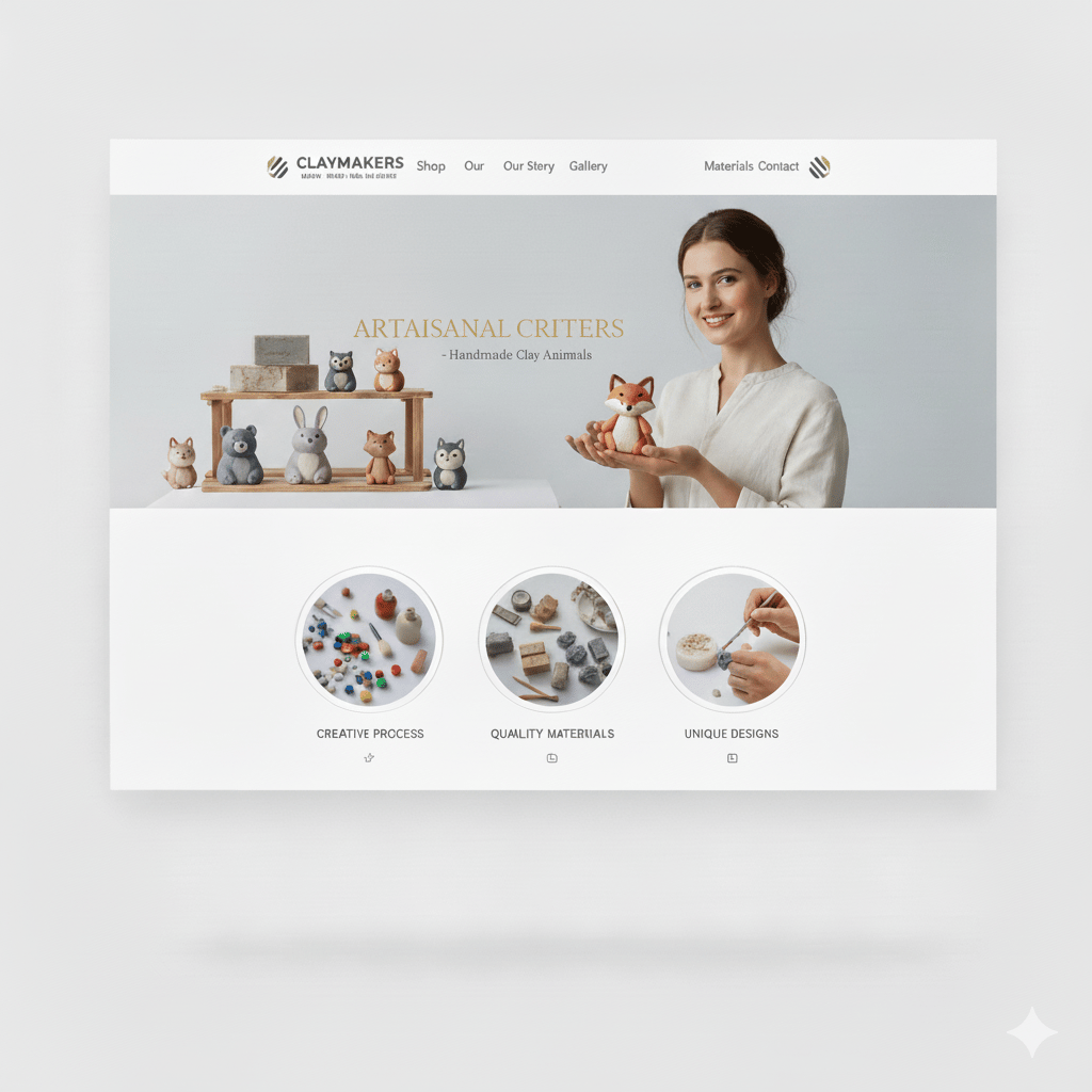 Image of a website displaying handmade clay figurines