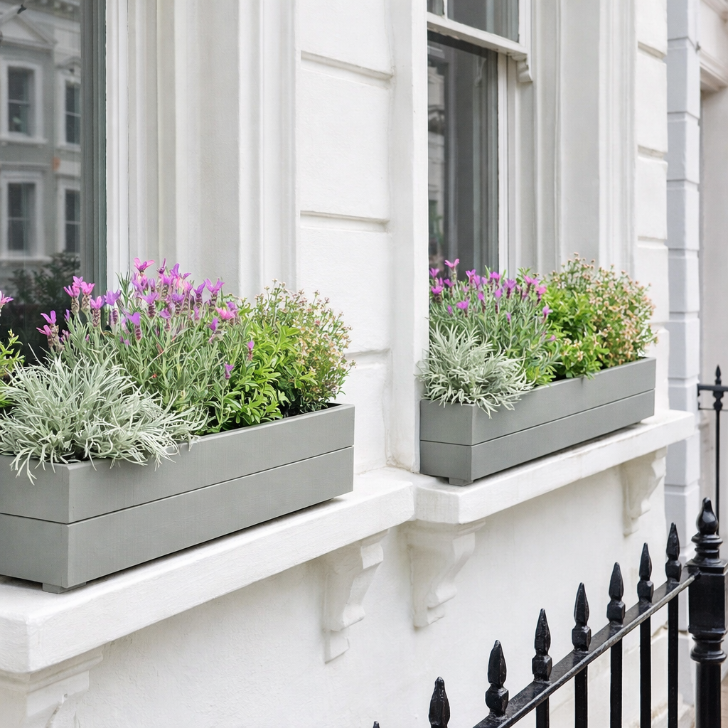 Window flower box planter made to size wooden trough colour gray herb box window sill decor outdoor plants basket