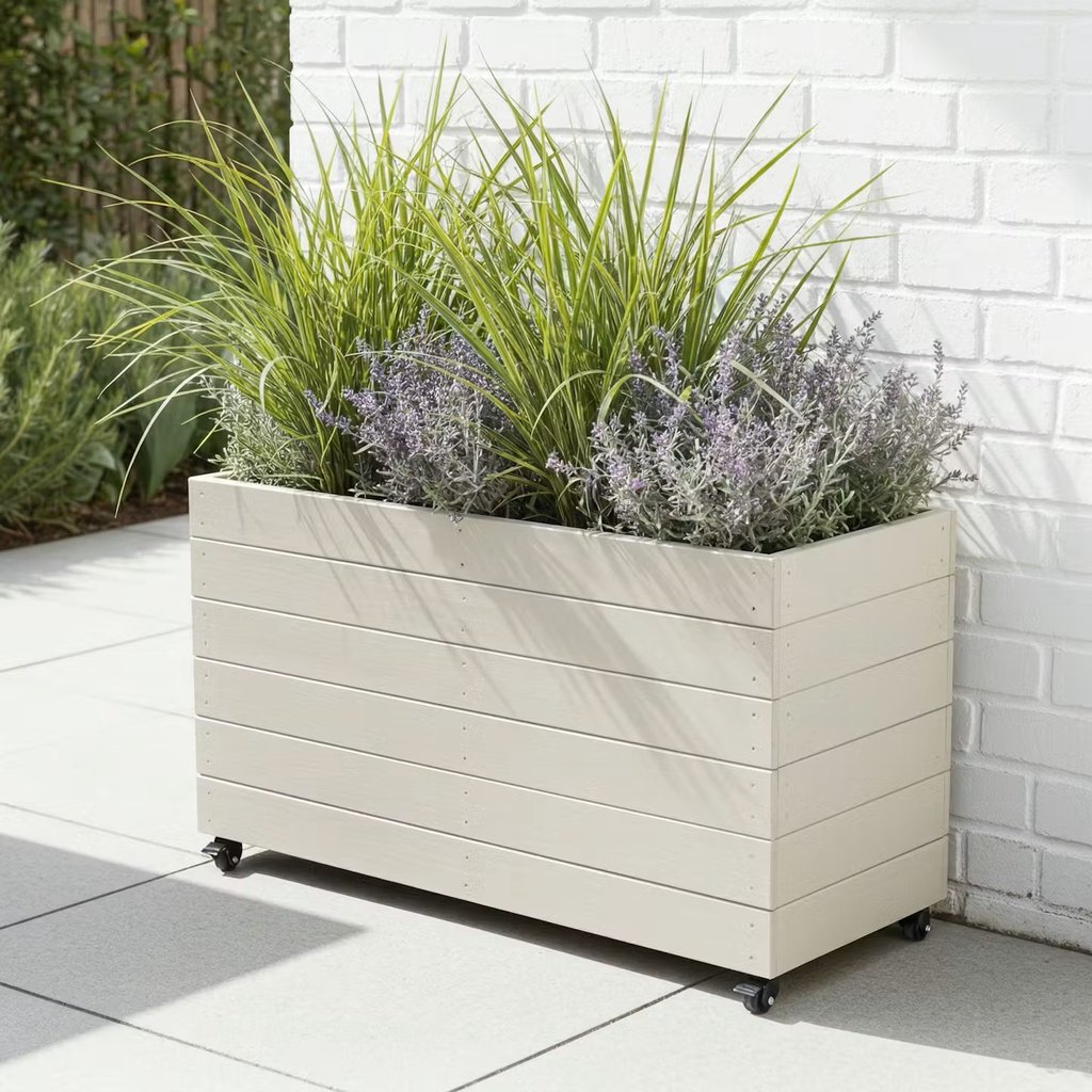 large planter on wheels elegant wooden planter painted in blacke made from wood plant box garden outdoor through
