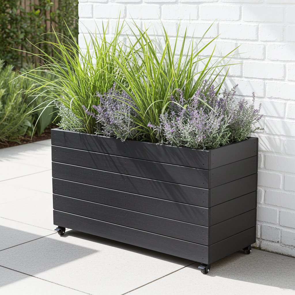 large planter on wheels elegant wooden planter painted in blacke made from wood plant box garden outdoor through