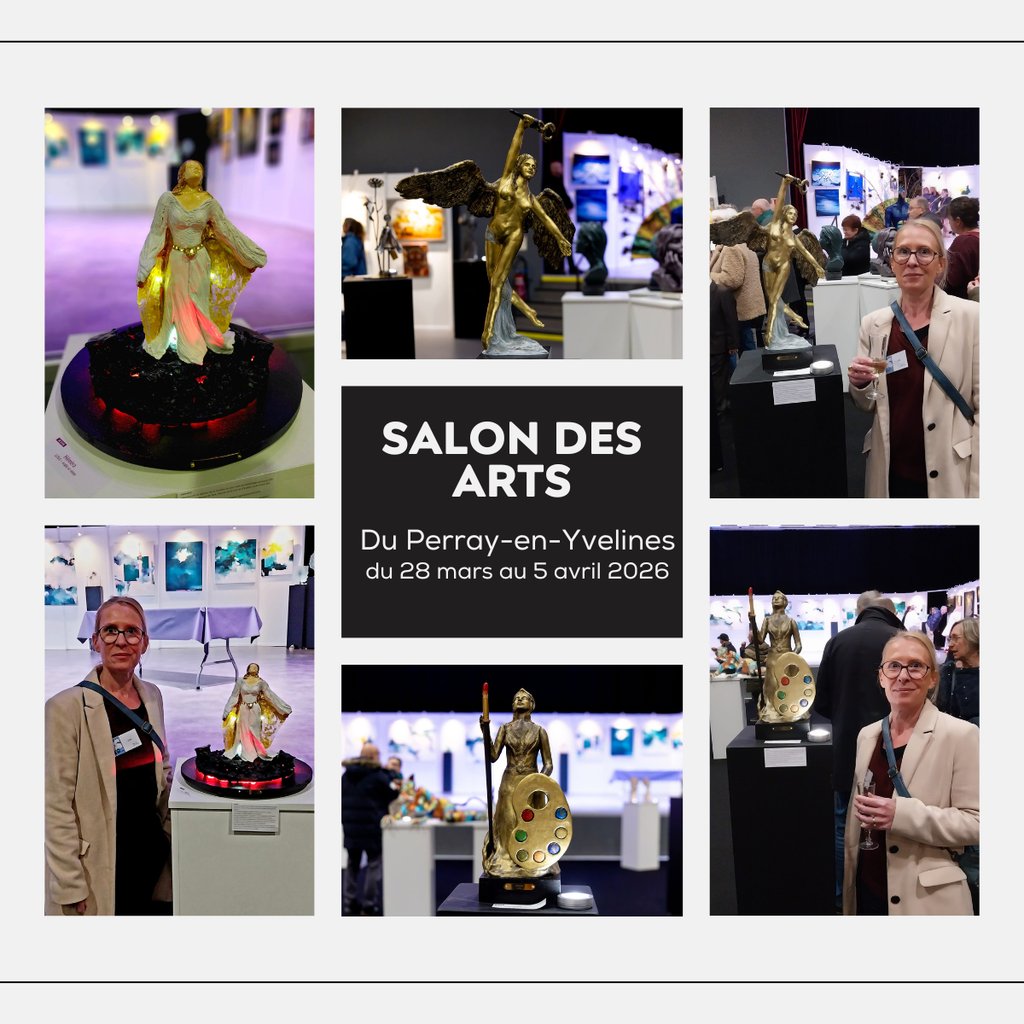photos des sculptures de Lode : Iris, Athéna et Héméra exposées au Salon des Arts