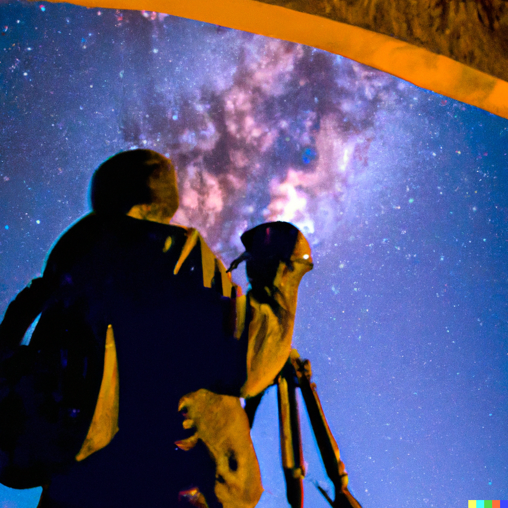 a man is taking a picture of a star filled sky