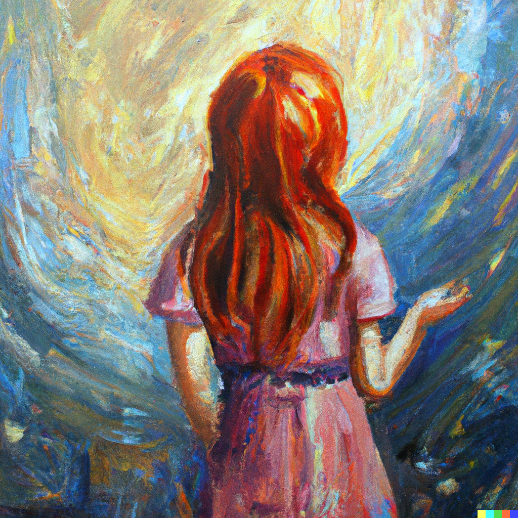 a painting of a woman in a pink dress