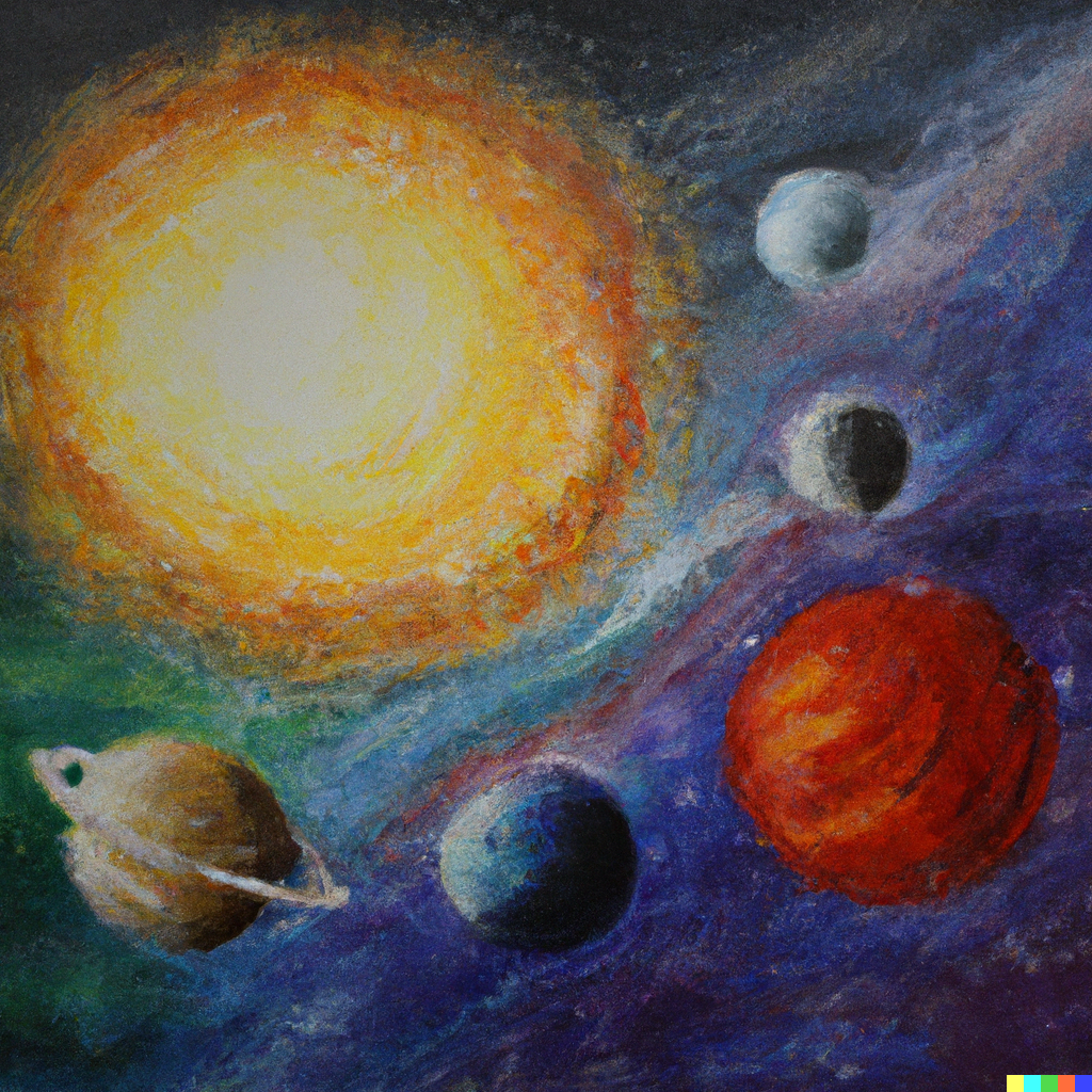 a painting of a painting of planets and planets