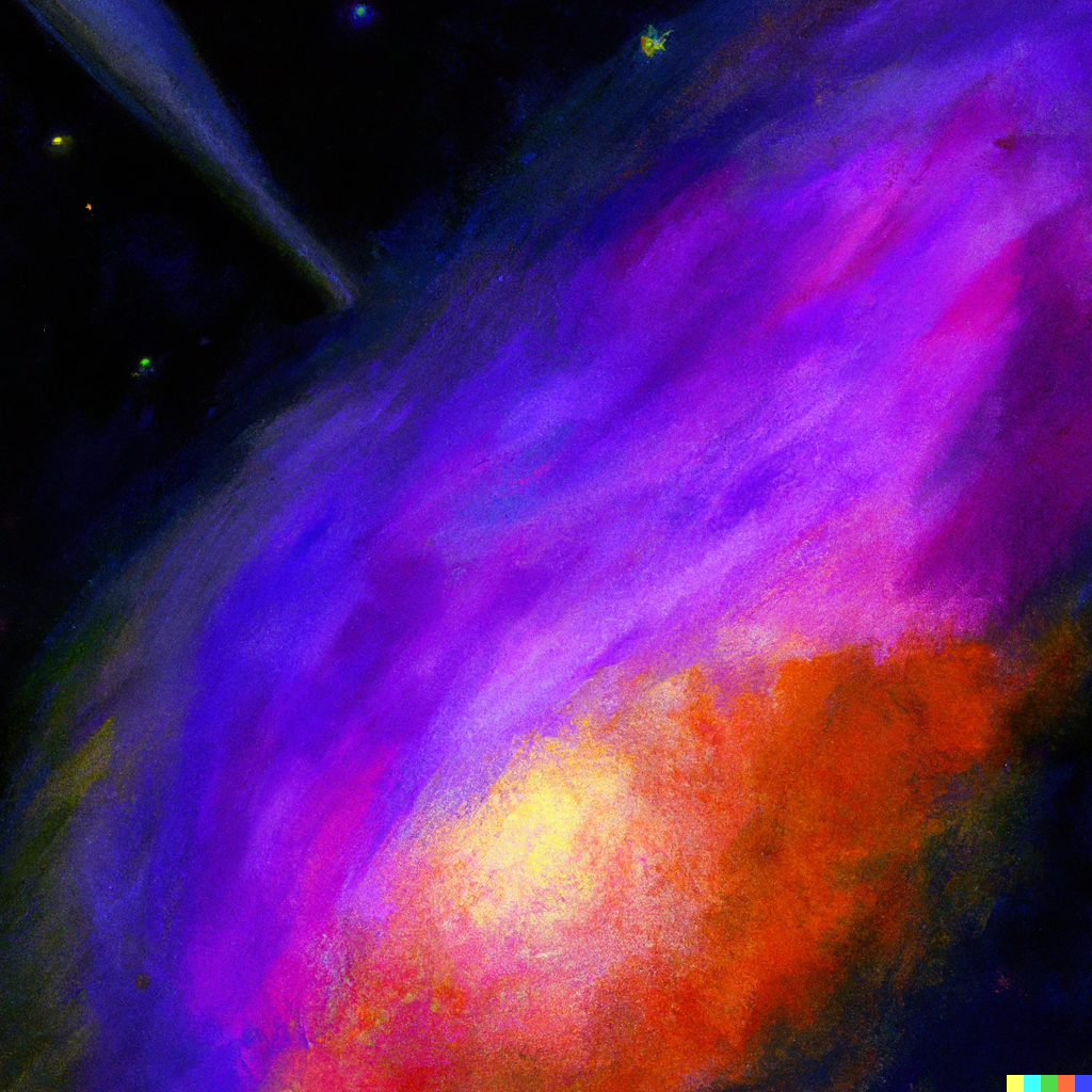 a painting of a purple and yellow galaxy - like object