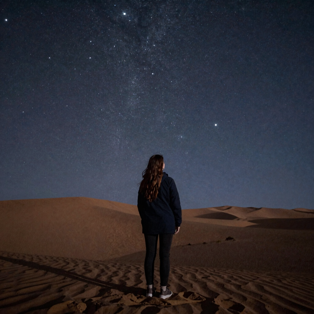 a painting of a girl looking at a moon