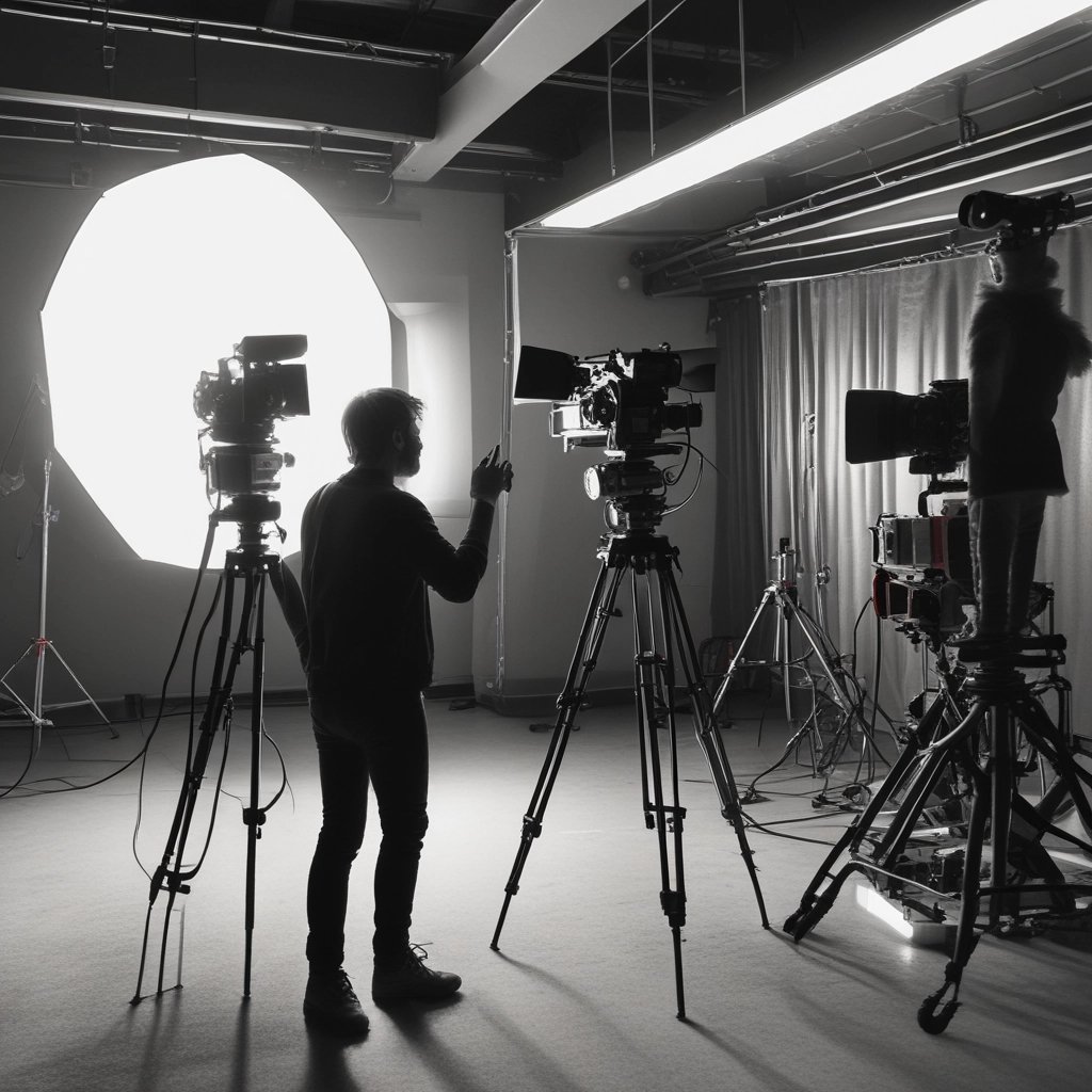 a man is taking a photo of a camera and a camera