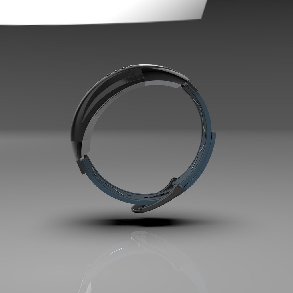 Side view of curved 3D smartwatch by Cavity Studios showcasing sleek minimal design.