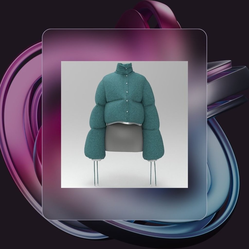 3D rendered futuristic ladies puffer jacket by Cavity Studios showcasing innovative fashion.