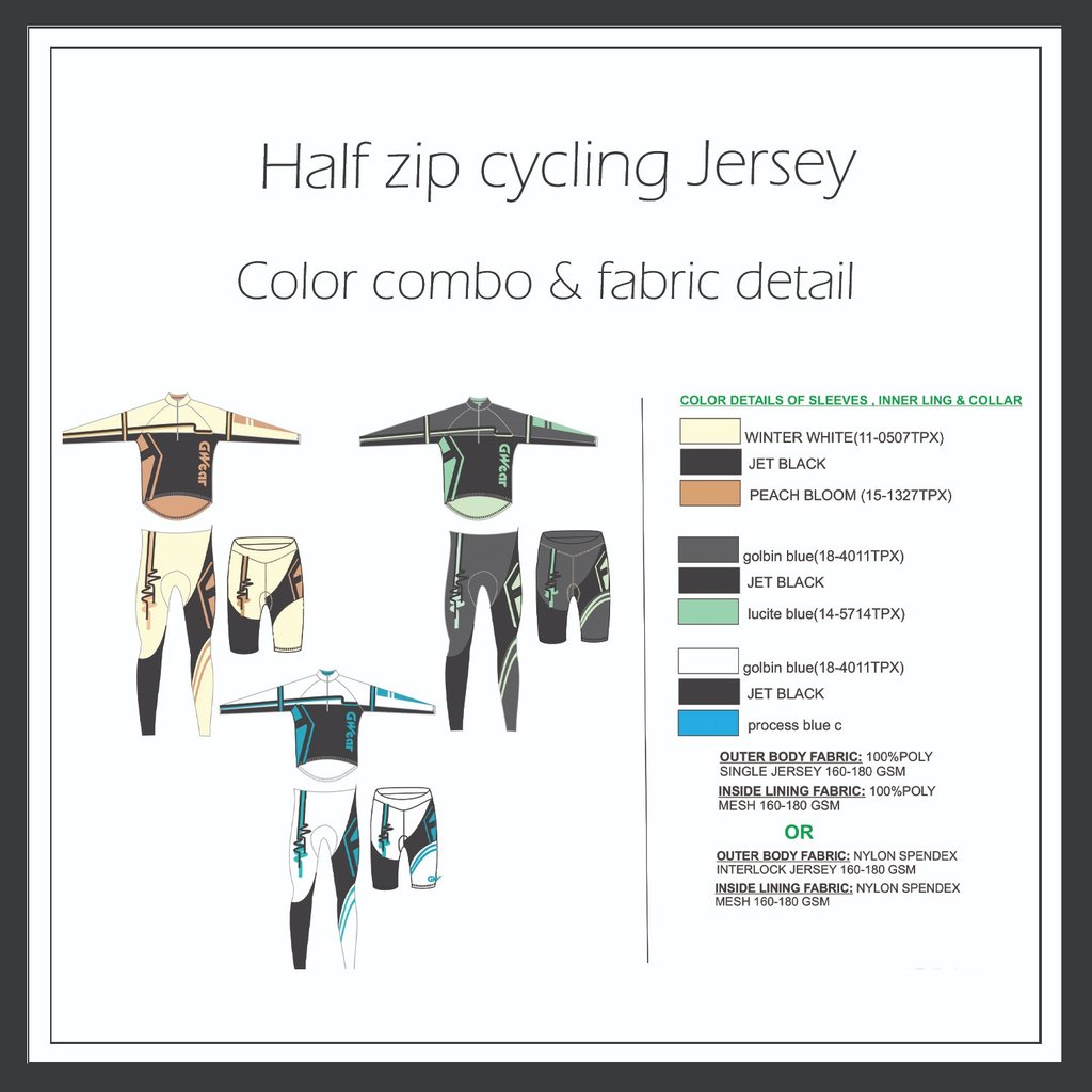 Cycling jersey technical specification sheet with design details by Cavity Studios.