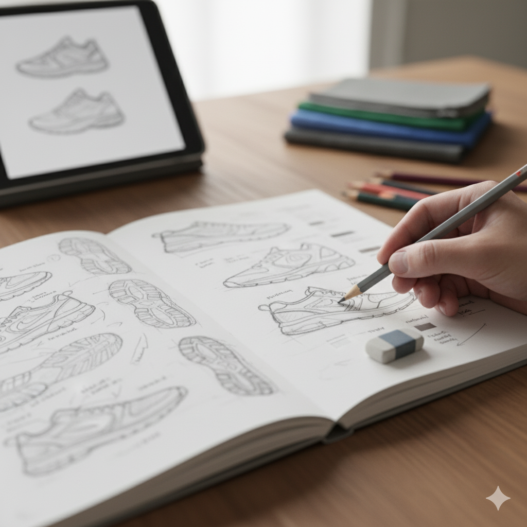 Footwear concept sketching by Cavity Studios visualizing shoe ideas | design precision & innovation