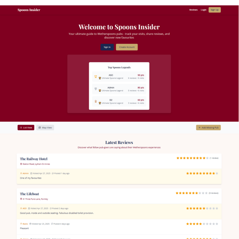 Spoons Insider Home Page