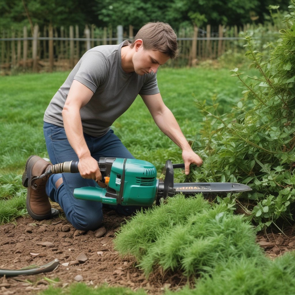 cutting a bush 