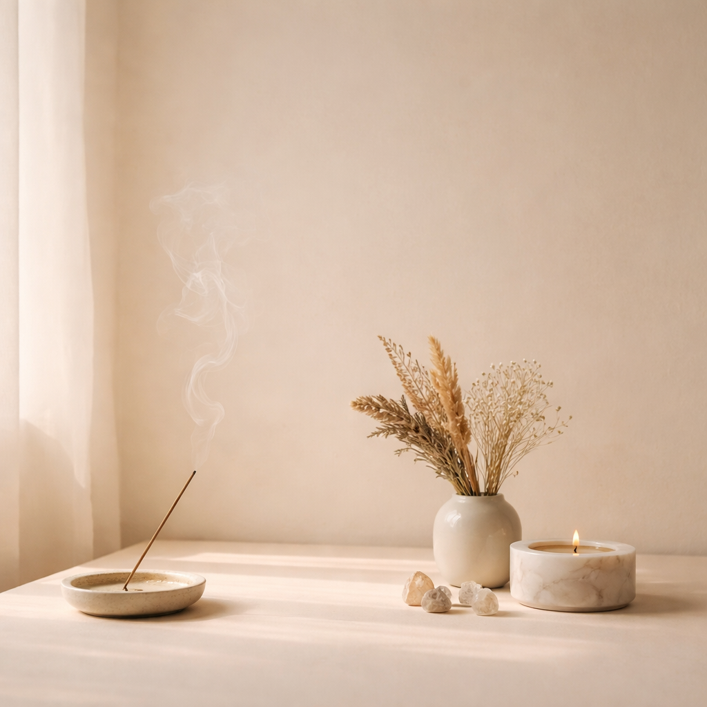 Luz suave y atmósfera etérea en tonos cálidos, limpieza sutil