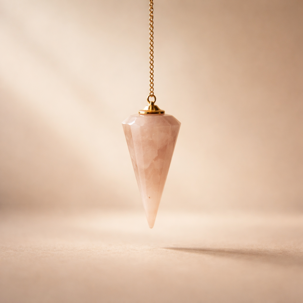 Péndulo de cuarzo rosa de limpieza energética