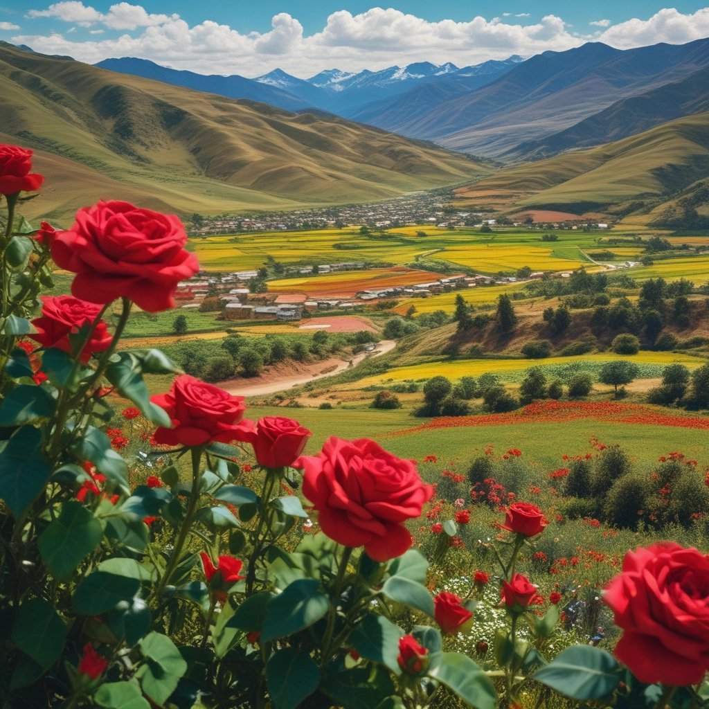 Flowers planted near Andean town, in the highlands