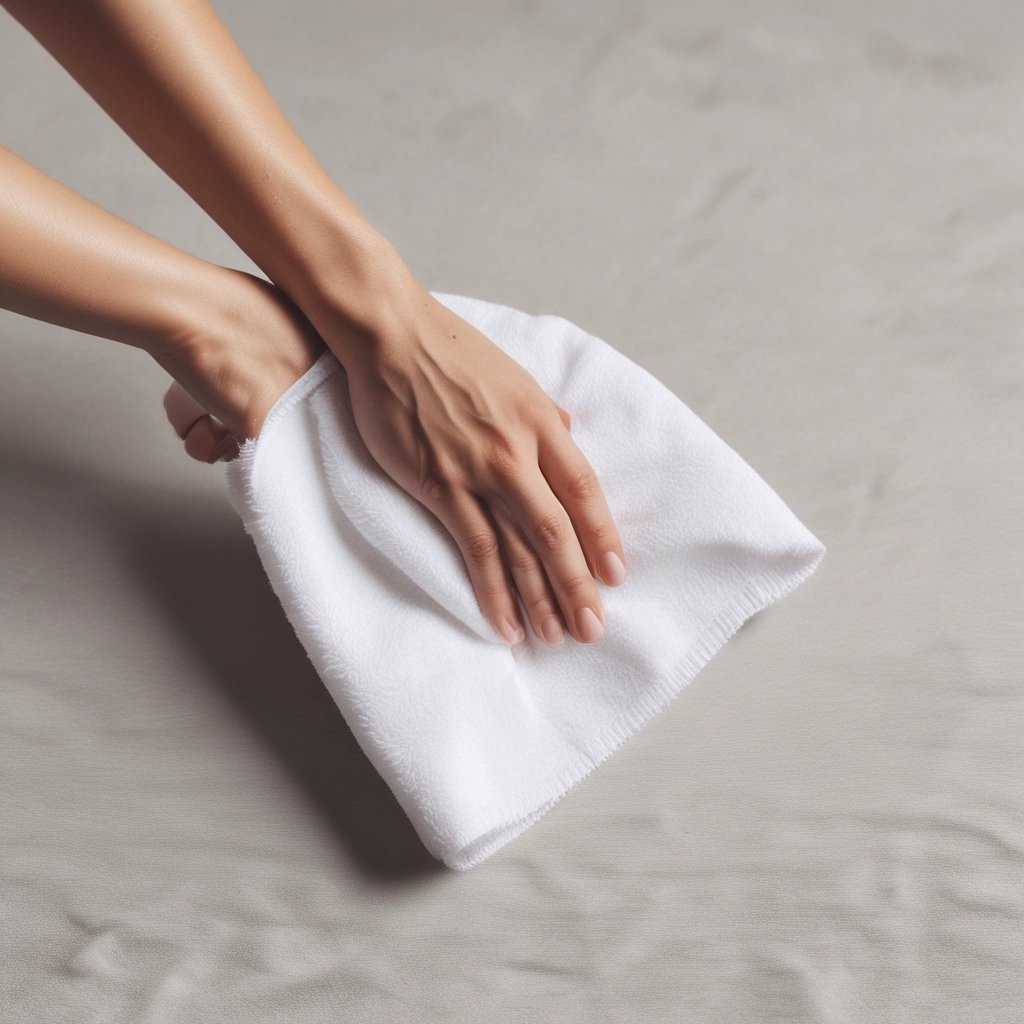 person holding white hand towel